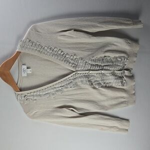 Ann Taylor LOFT Womens Button Front Cardigan Cotton Wool Blend Silver Gray Sz MP